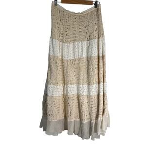 Kyra Crochet Eyelet Boho Festival Skirt Large
